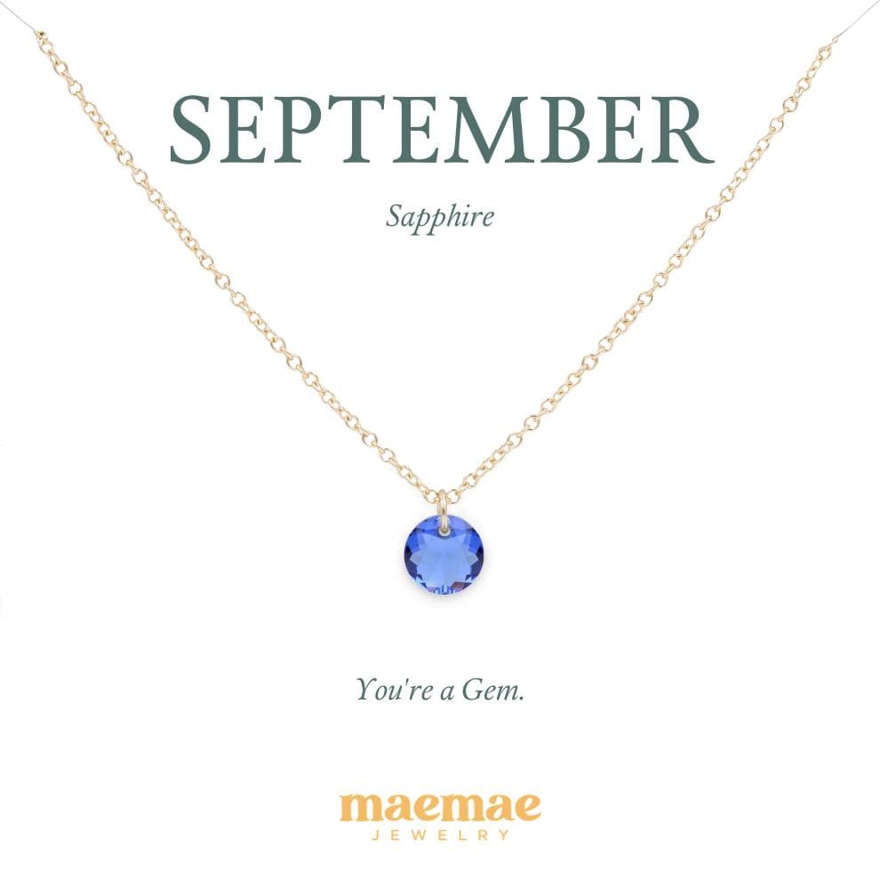 Birthstone Necklace - Crystal Pendant Dainty Necklace 16"-18" (standard) / September - Sapphire / 14k Gold Filled MaeMae Birthstone Necklace - Crystal Pendant is a Swarovski Crystal on a Dainty Gold or Silver Necklace.