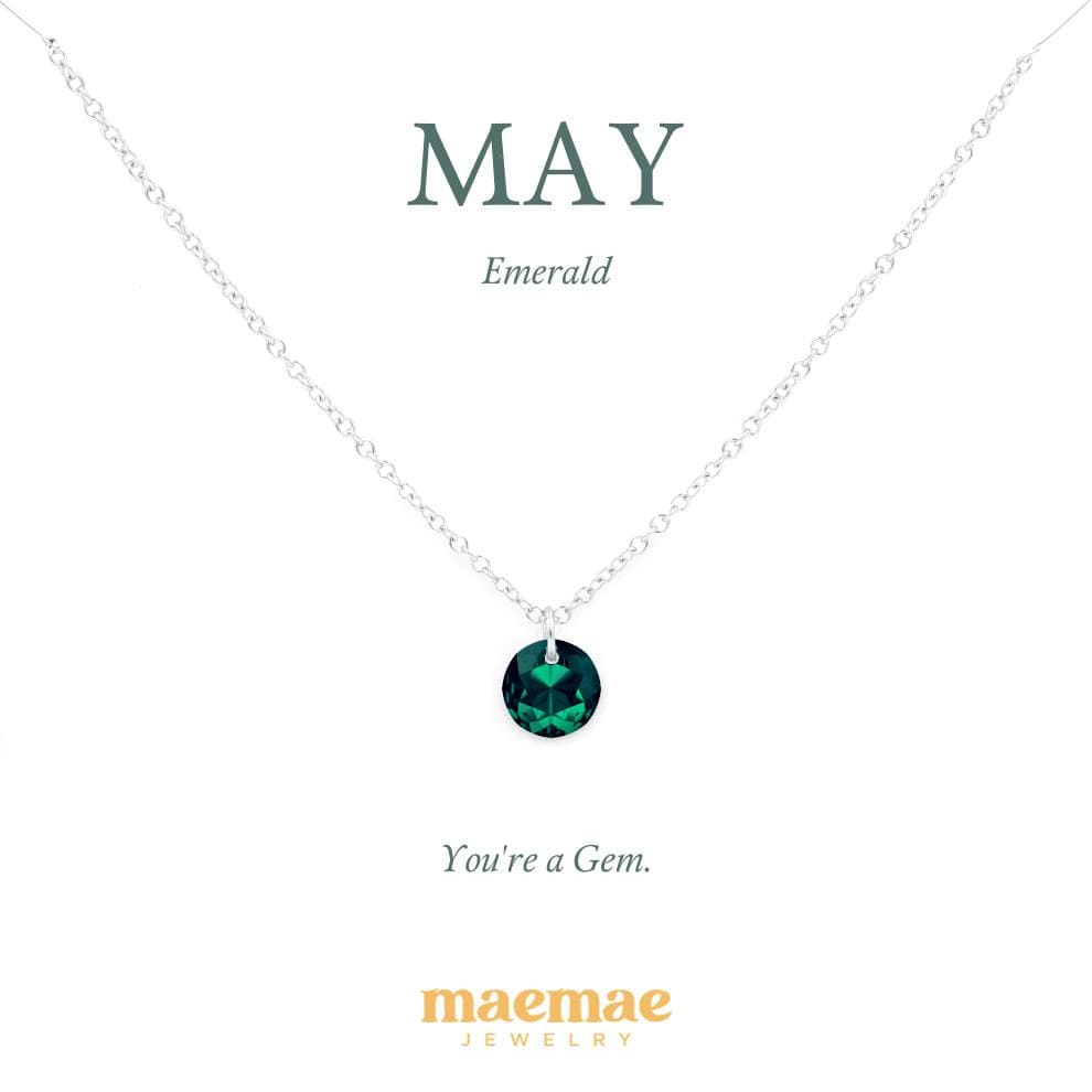 Birthstone Necklace - Crystal Pendant Dainty Necklace 18"-20" / May - Emerald / Sterling Silver MaeMae Birthstone Necklace - Crystal Pendant is a Swarovski Crystal on a Dainty Gold or Silver Necklace.