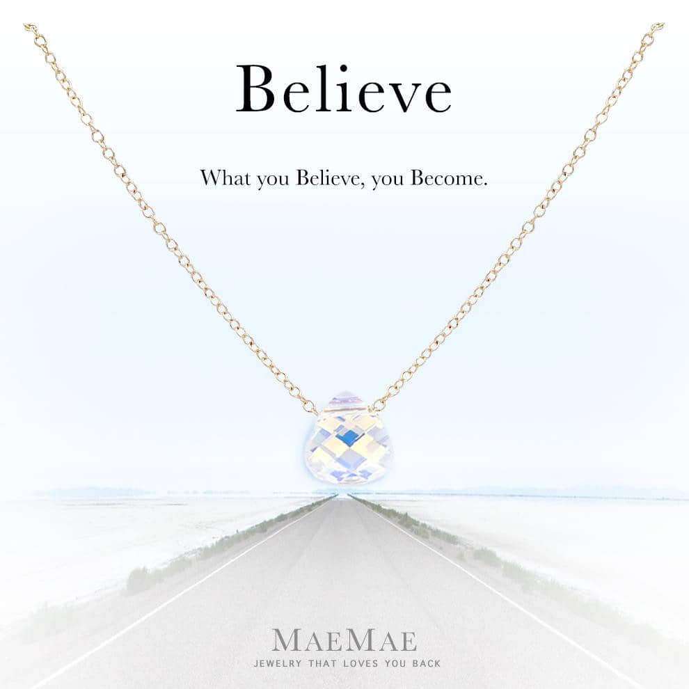 "Believe" Crystal Pendant Necklace Necklace MaeMae Jewelry AB (Aurora Borealis) 14k Gold Filled 16" - 18" Standard