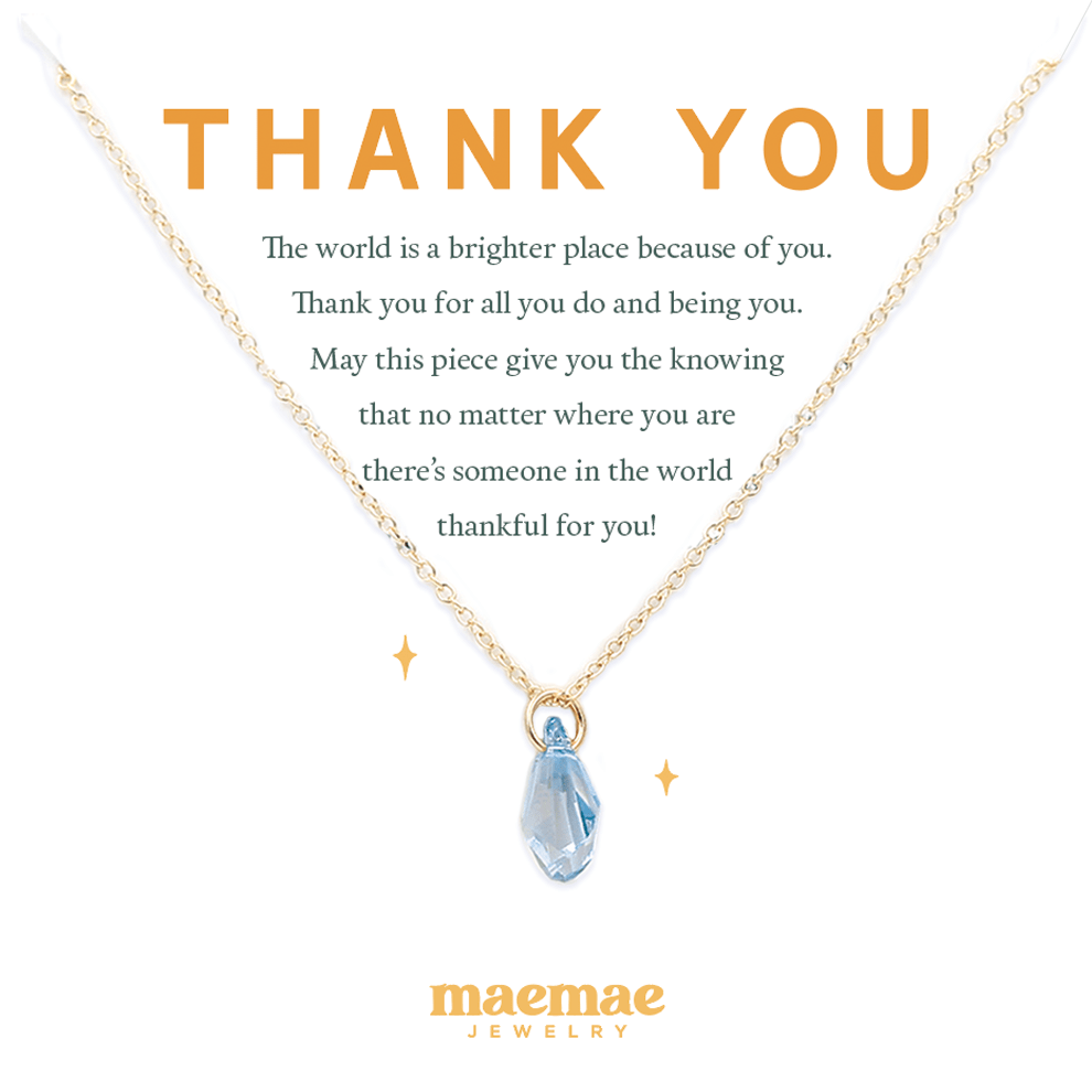 Thank You Necklace Dainty Necklace Aquamarine / 14k Gold Filled / 16" - 18" Standard MaeMae Jewelry | Aqua or Golden Shadow Swarovski Crystal Necklace | Thank You Affirmation