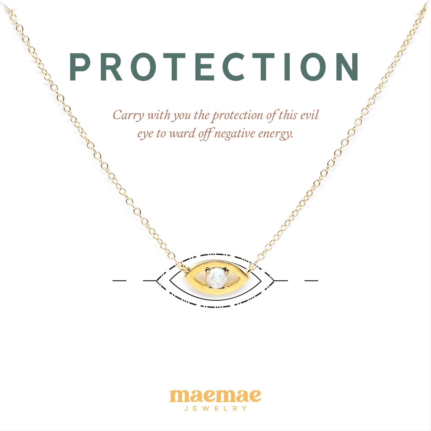MaeMae Jewelry Protection Evil eye Opal crystal on affirmation card