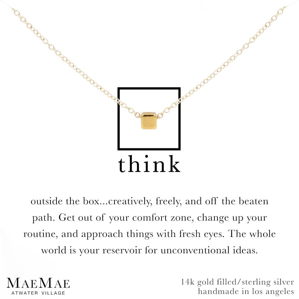 Think Outside the Box Necklace Dainty Necklace Gold Cube / 14k Gold Filled / 16" - 18" MaeMae Jewelry | Think Outside the Box Necklace | Carded Jewelry