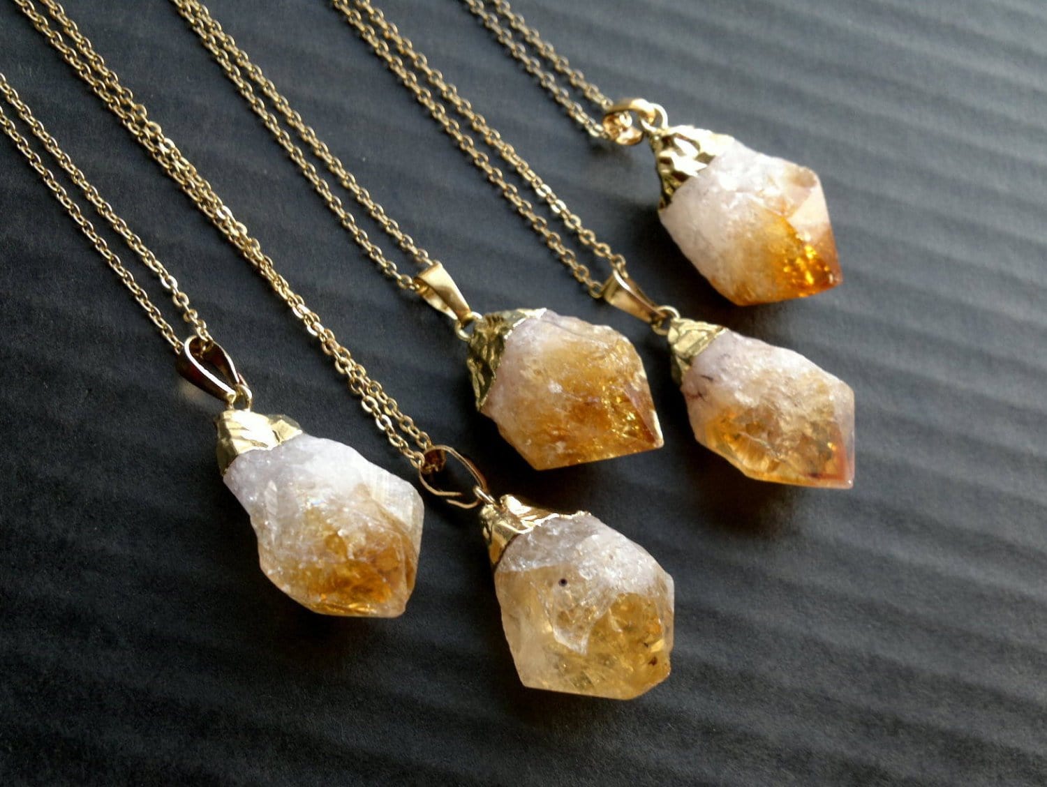 Raw Citrine Quartz Long Necklace Dainty Necklace Gold