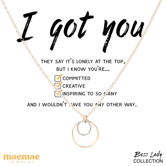 MaeMae Jewelry Boss Lady Collection I Got You necklace gold filled chain with affirmation card