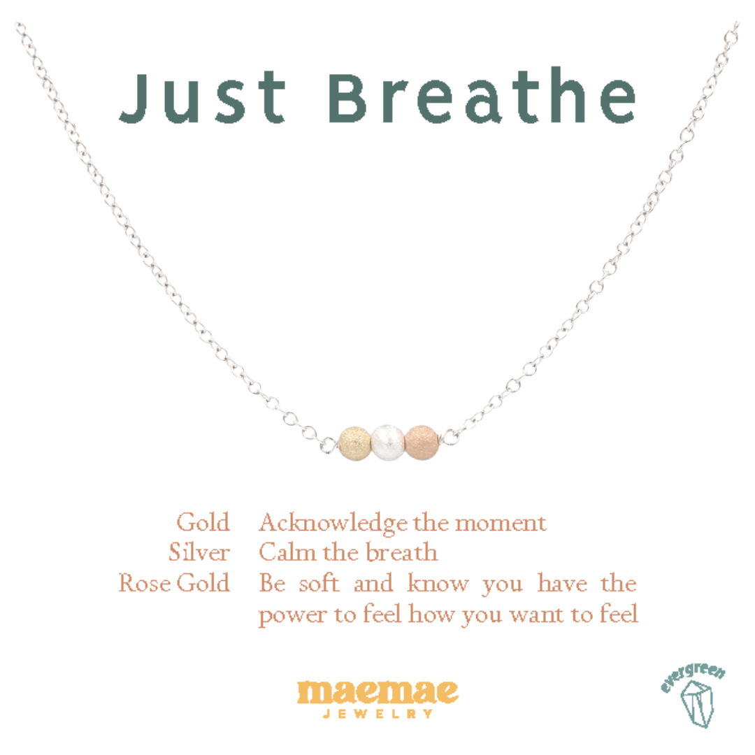 Just Breathe Necklace Dainty Necklace MaeMae Jewelry | "Just Breathe" Tri-Tone Necklace | Dainty Gold or Silver