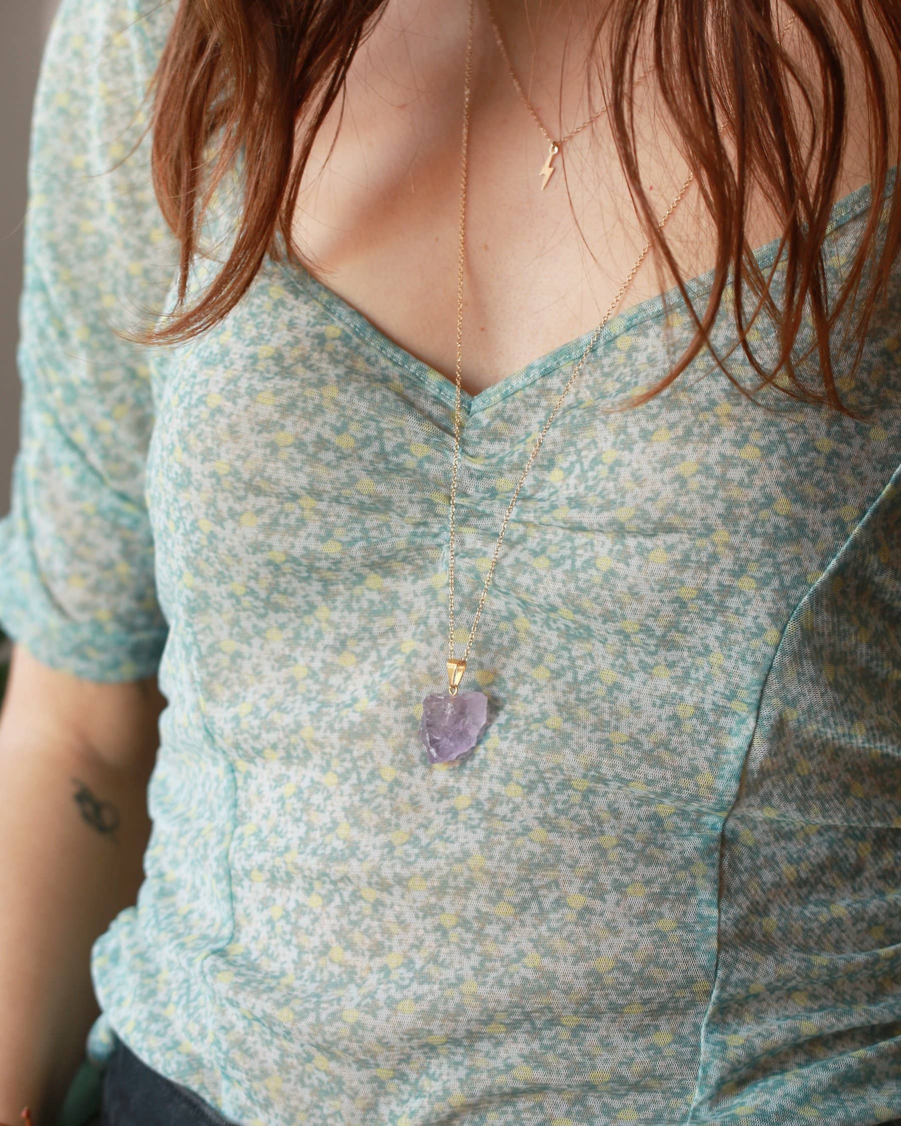 Raw Amethyst Long Necklace Dainty Necklace