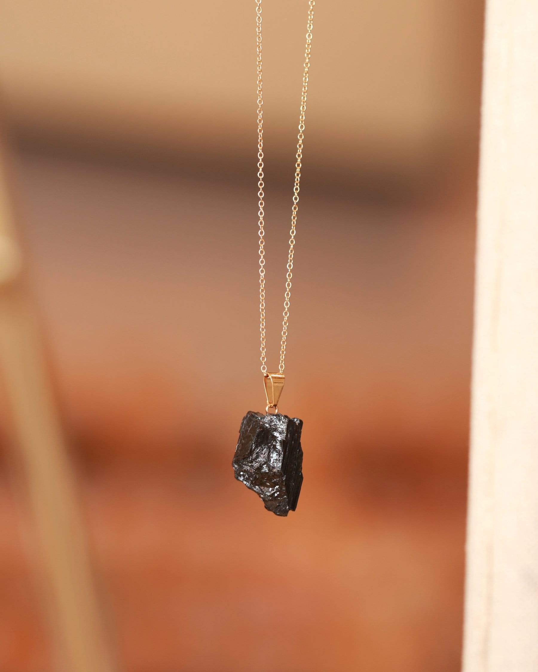 Raw Black Tourmaline Long Necklace Dainty Necklace