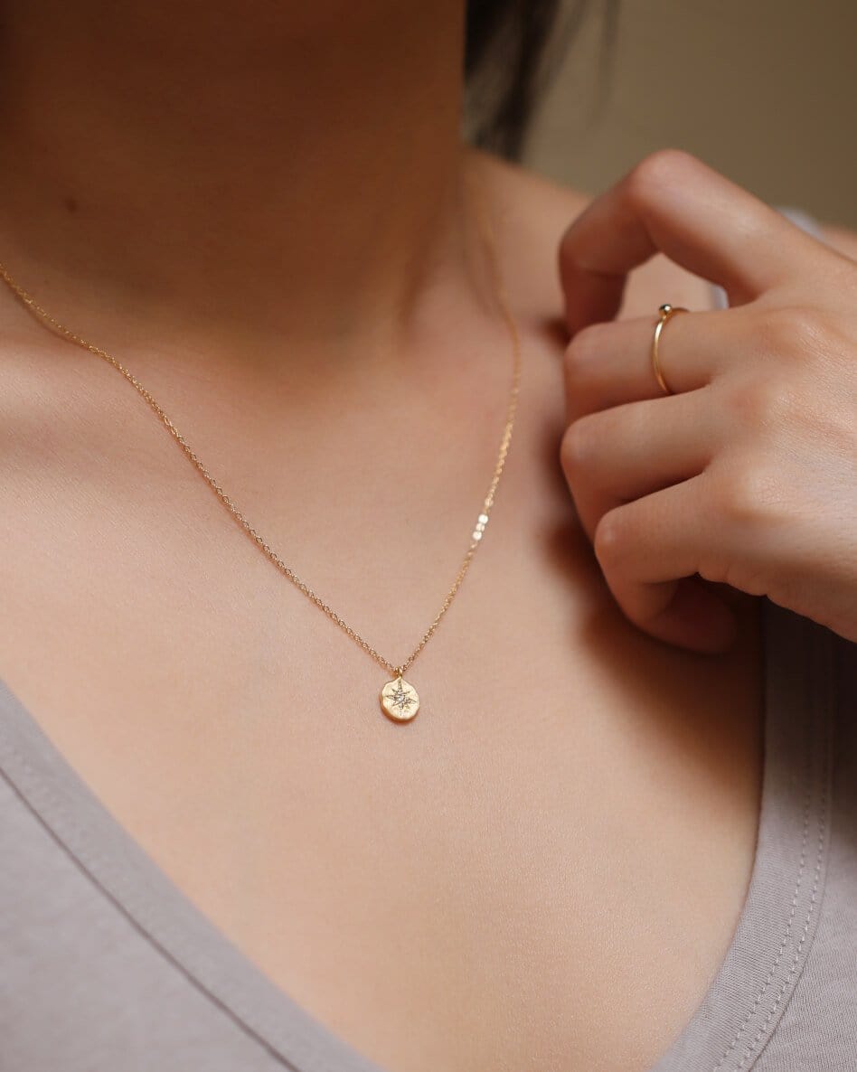 Round Polaris Necklace Dainty Necklace MaeMae Jewelry | Polaris Necklace | Gold Filled | Matte Starburst CZ