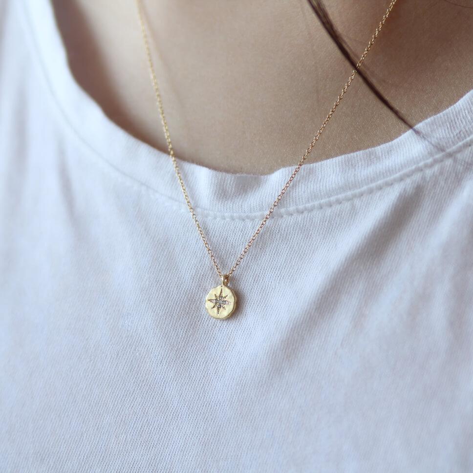 Round Polaris Necklace Dainty Necklace MaeMae Jewelry | Polaris Necklace | Gold Filled | Matte Starburst CZ