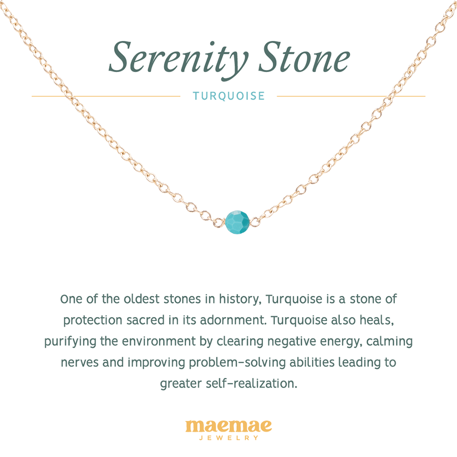 MaeMae Jewelry serenity turquoise stone gold filled necklace on affirmation card