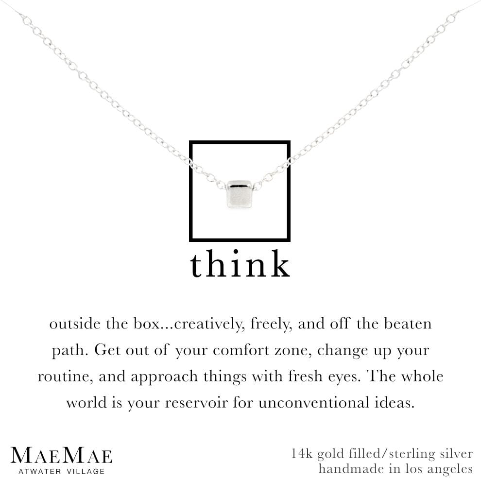 Think Outside the Box Necklace Dainty Necklace Silver Cube / Sterling Silver / 16" - 18" MaeMae Jewelry | Think Outside the Box Necklace | Carded Jewelry