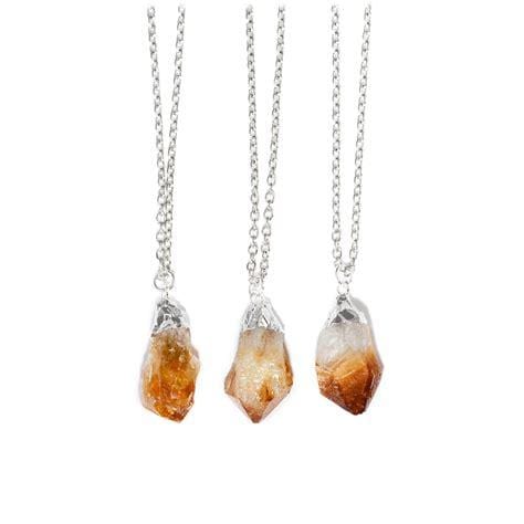 Raw Citrine Quartz Long Necklace Dainty Necklace Silver