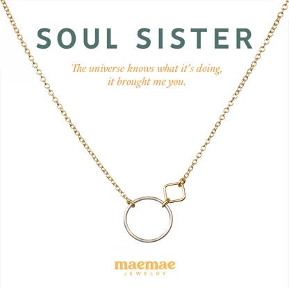 MaeMae Jewelry Soul Sister silver circle and gold square necklace
