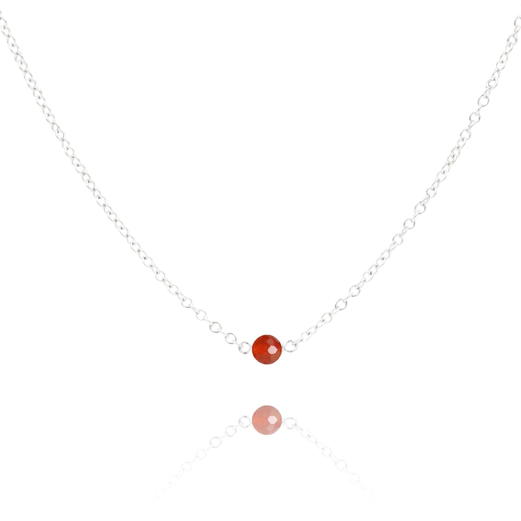 Red jasper sterling silver chain necklace on white background