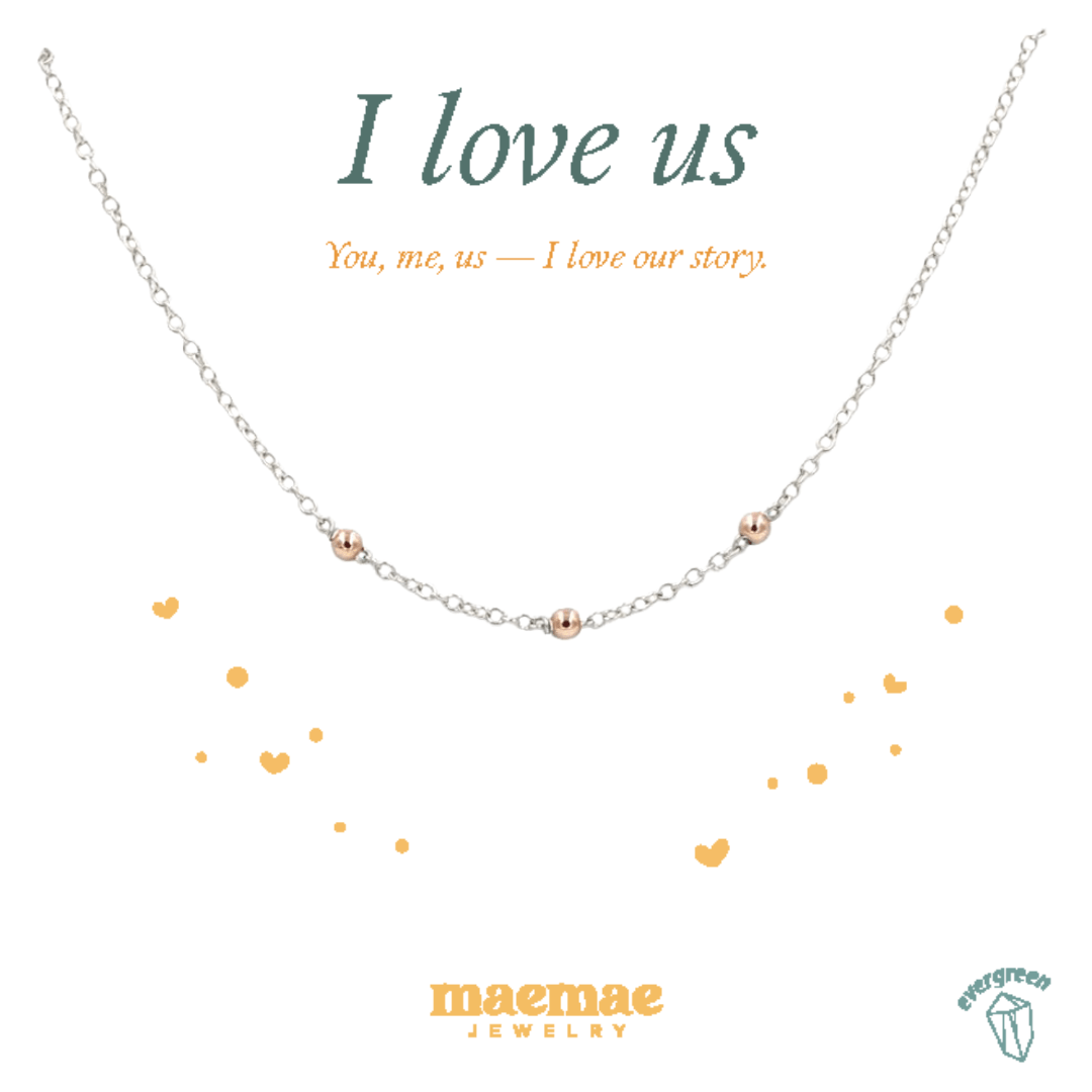 MaeMae Jewelry I Love Us Necklace Two Toned Dainty Minimal