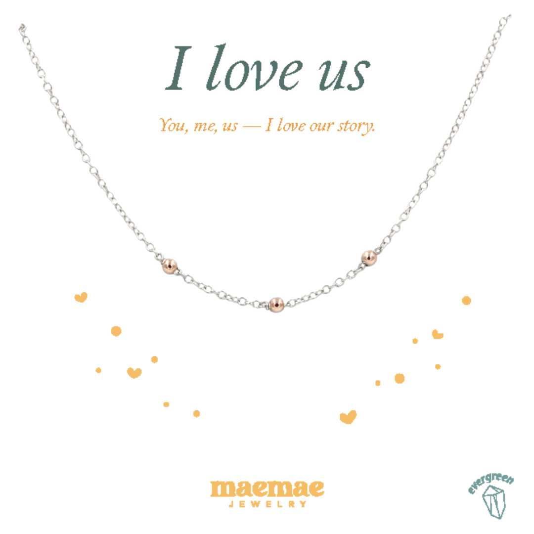 I Love Us Necklace Dainty Necklace Sterling Silver / 16" - 18" MaeMae Jewelry | I Love Us Necklace | Two-Toned Dainty & Minimal