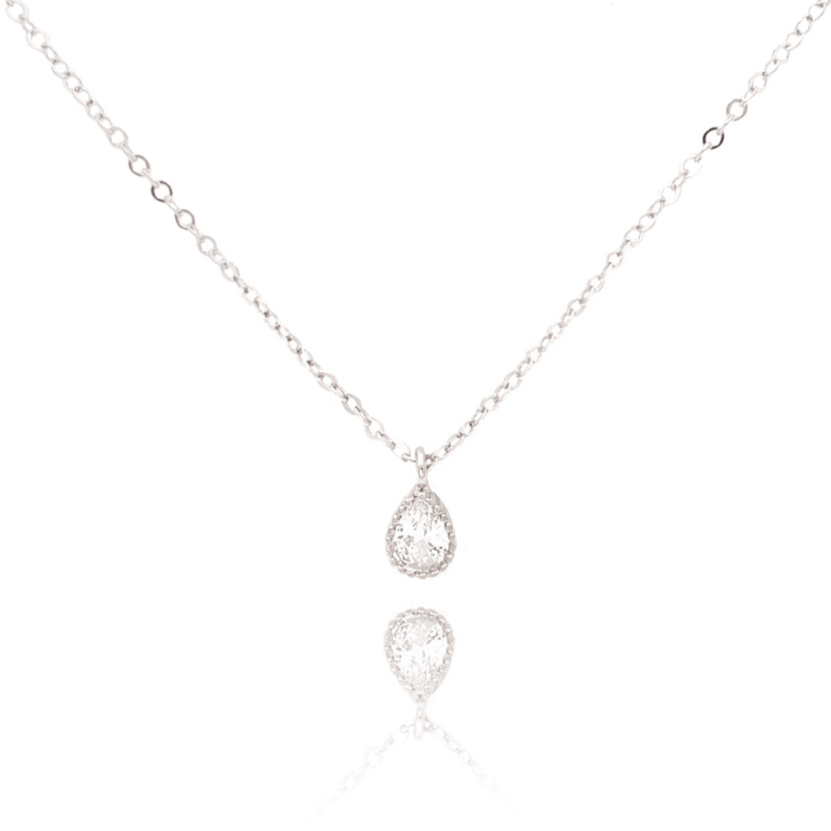Daughter petal silver chain necklace on white background