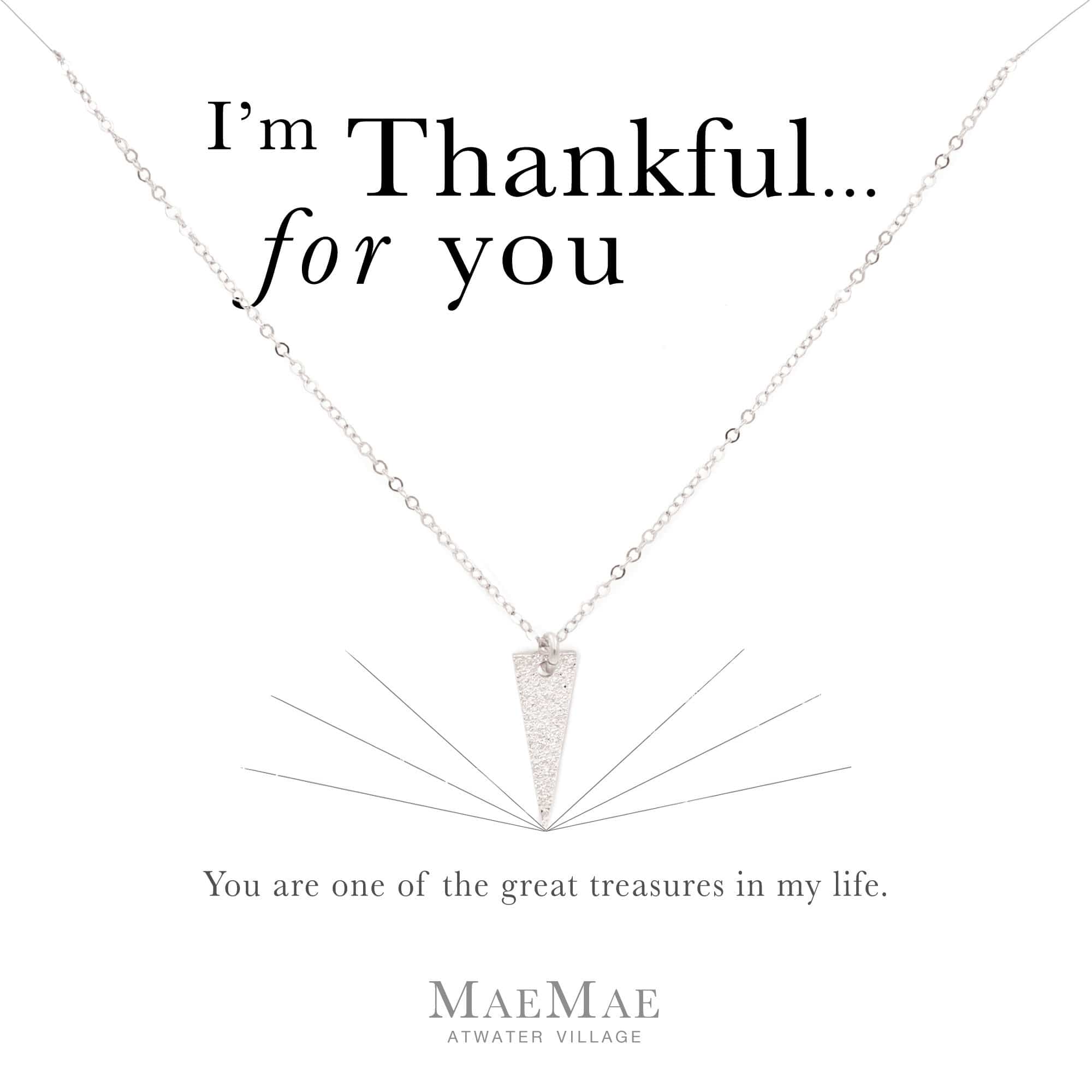 Sterling silver textured point charm on sterling silver flat cable chain necklace on illustrated affirmation card - MaeMae Jewelry