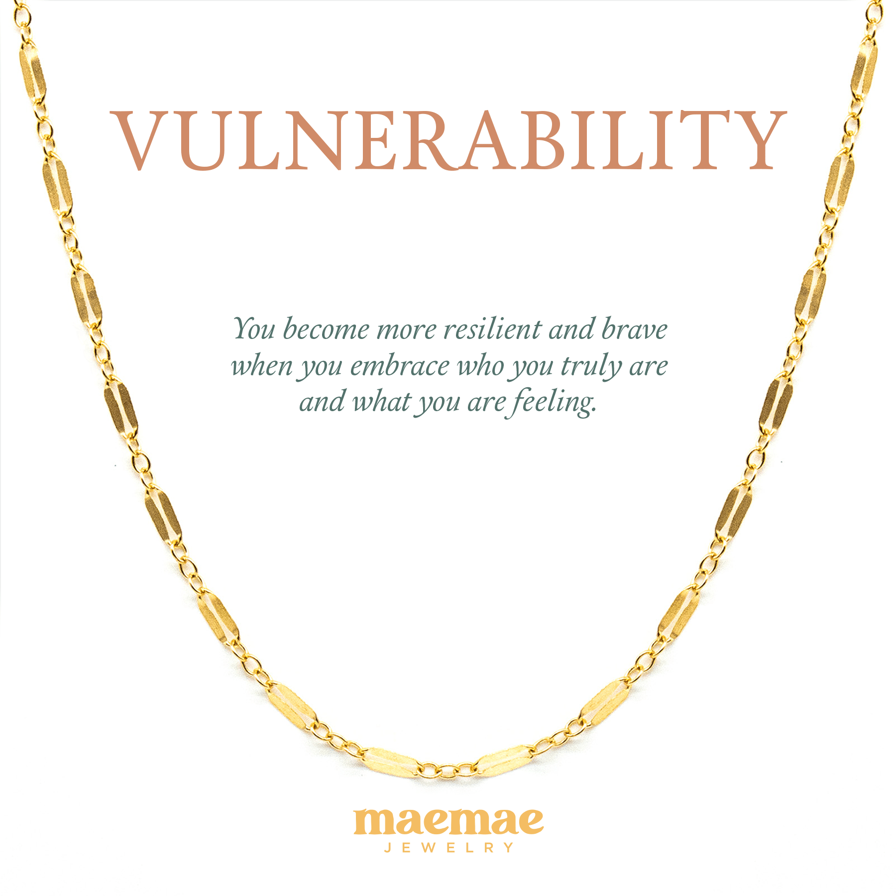 MaeMae Jewelry vulnerability necklace on affirmation card