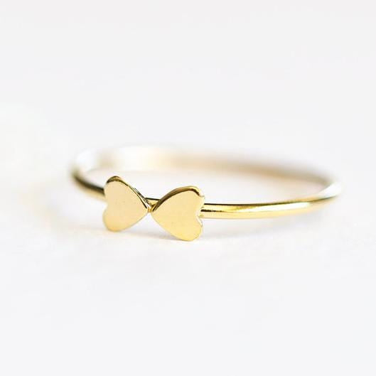 Tiny Heart Bow Stacking Ring Dainty Ring 14K Gold Filled / 5