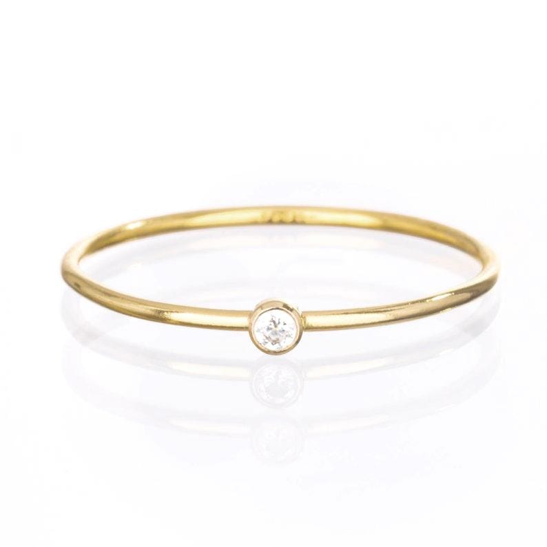 CZ Solitaire Stacking Ring Dainty Ring 5 / 14k Gold Filled CZ Solitaire Stacking Ring 14k Gold Filled Ring