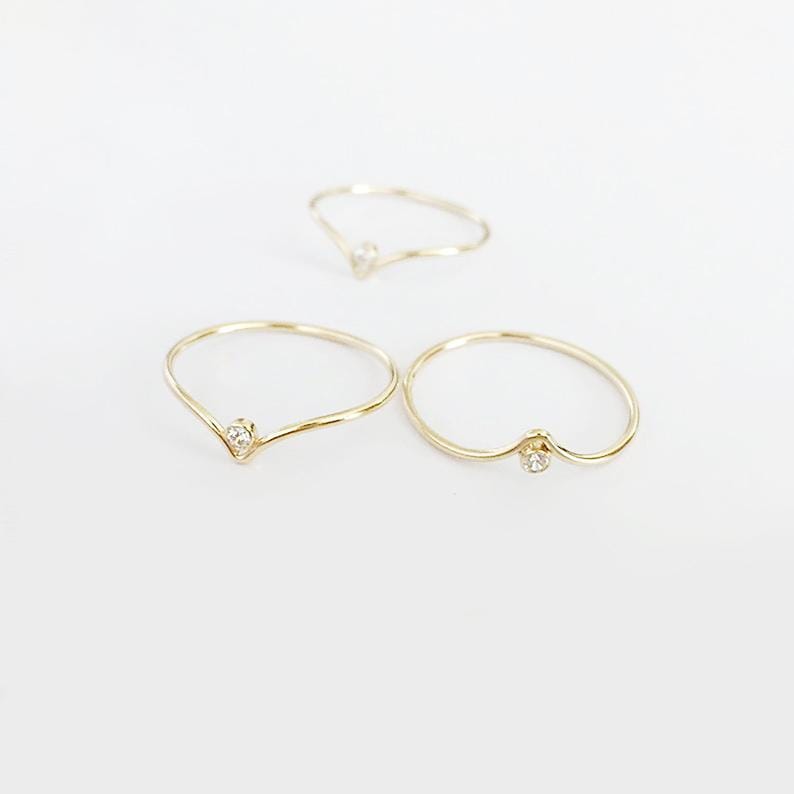 Chevron CZ Solitaire Stacking Ring Dainty Ring