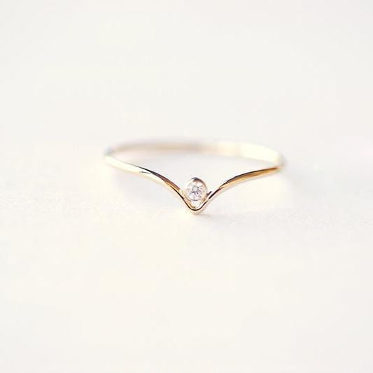 Chevron CZ Solitaire Stacking Ring Dainty Ring