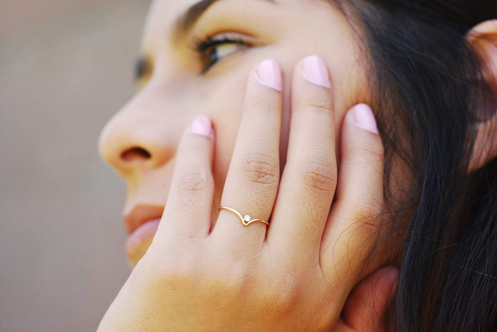 Chevron CZ Solitaire Stacking Ring Dainty Ring