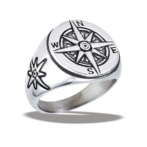 compass signet ring, compass ring, traveler, silver compass ring, stainless steel traveler's compass ring