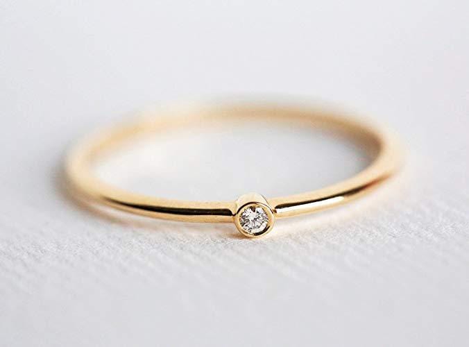 CZ Solitaire Stacking Ring Dainty Ring CZ Solitaire Stacking Ring 14k Gold Filled Ring