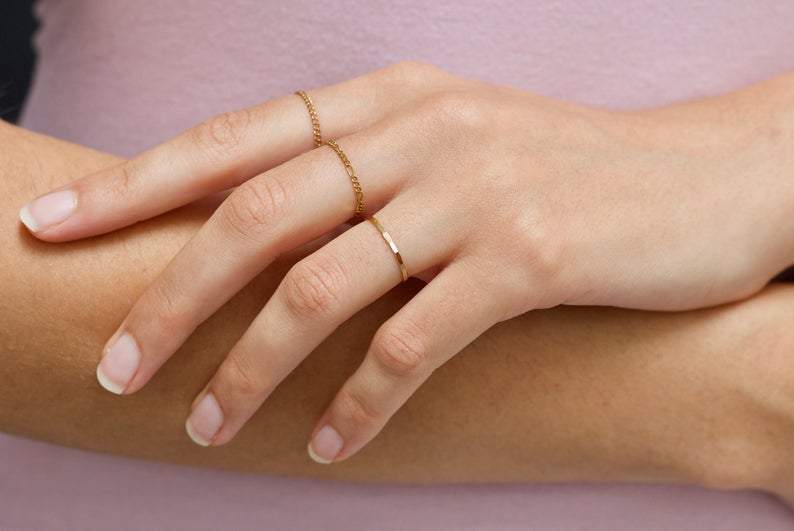 Hammered Band Stacking Ring Dainty Ring