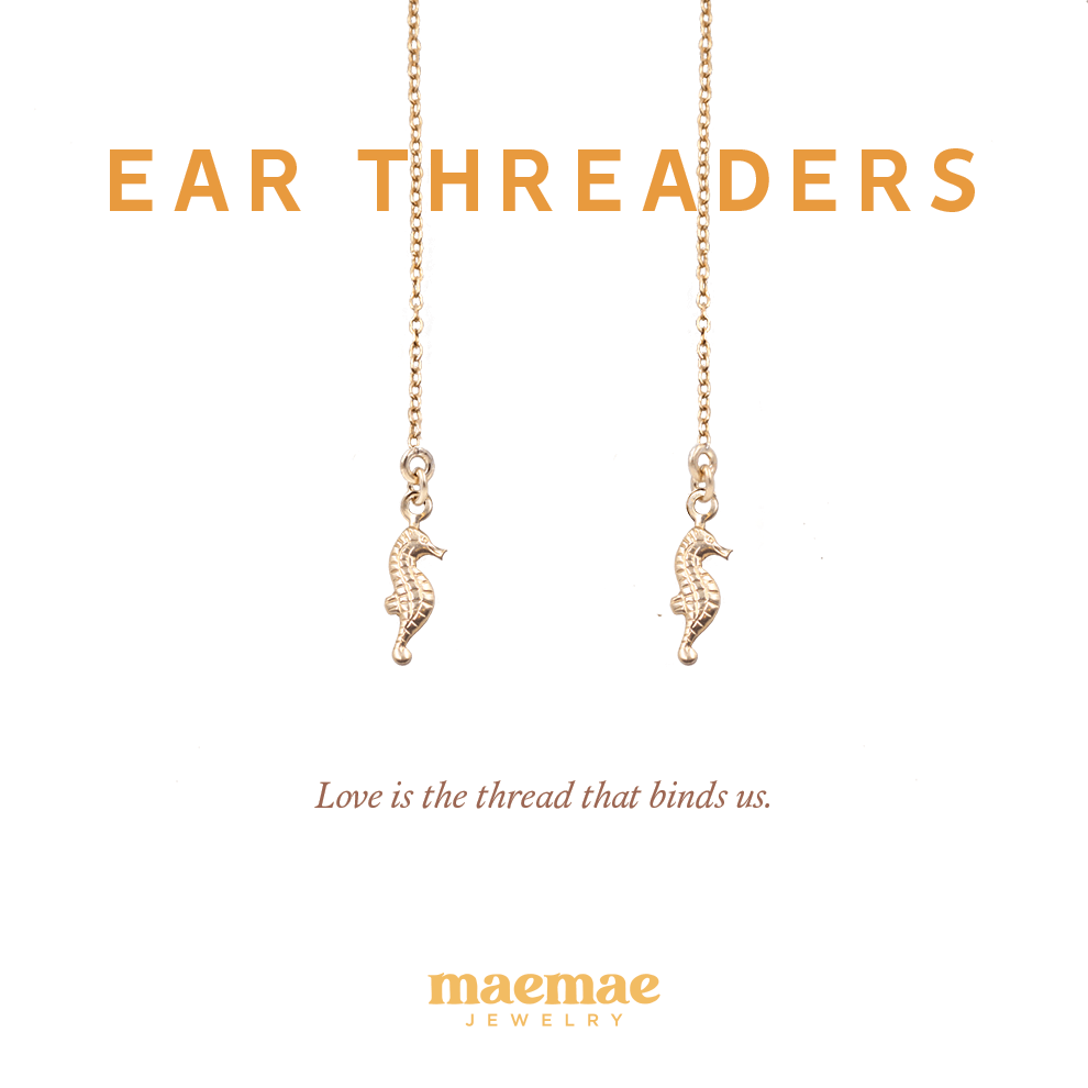 MaeMae Jewelry seahorse ear threaders on card