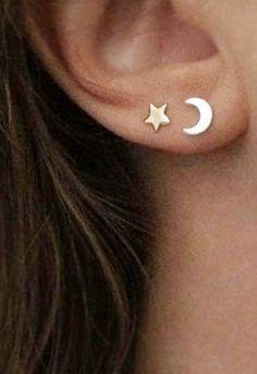 Tiny Crescent Moon Stud Earrings Dainty Studs 14k Gold Filled