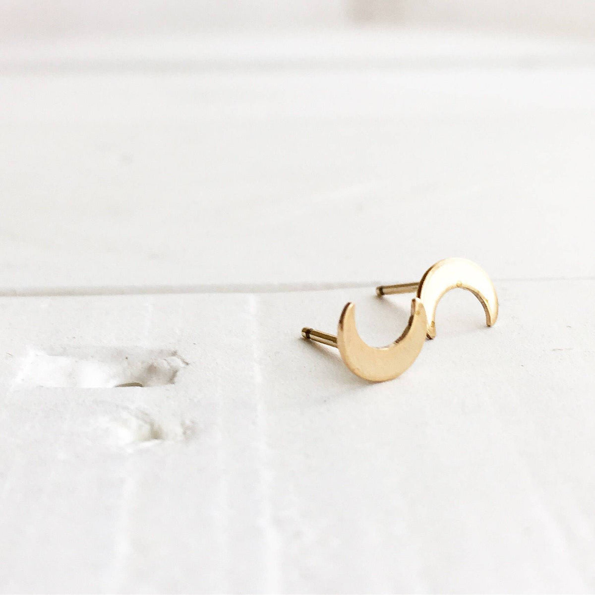 Tiny Crescent Moon Stud Earrings Dainty Studs 14k Gold Filled
