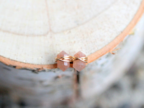 Pike Studs - Peach Moonstone Dainty Earrings 14k Gold Filled